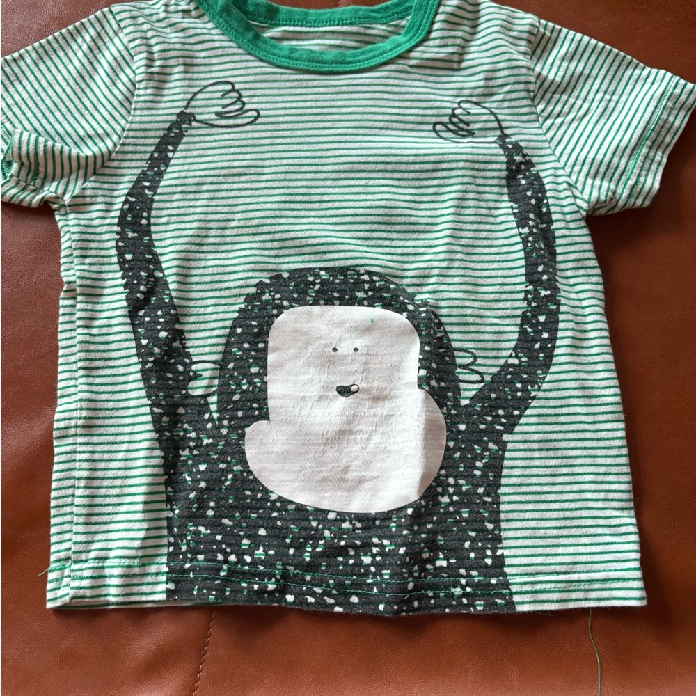 Green Striped Kids Shirt with Monkey Print